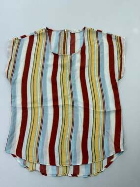 Pink Rose Women's Small Striped Short Sleeve Crew Neck Blouse w/Back Zipper